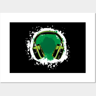 Headphones Art, Green Posters and Art